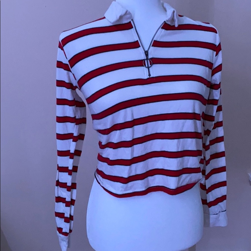 Green, White & Red striped long sleeve w/ collar